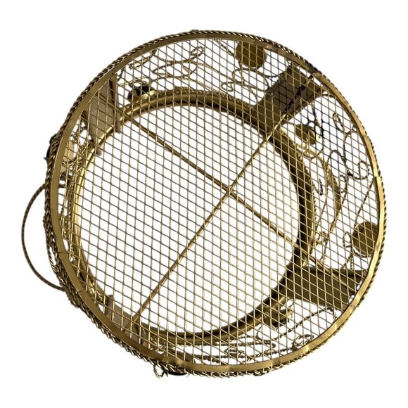 1990s Gold Wire Metal Candle Holder with Red Gem Accents – Round Scroll Design – - Picture 5 of 7